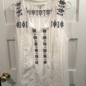 Lucky Brand White Embroidered Blouse
